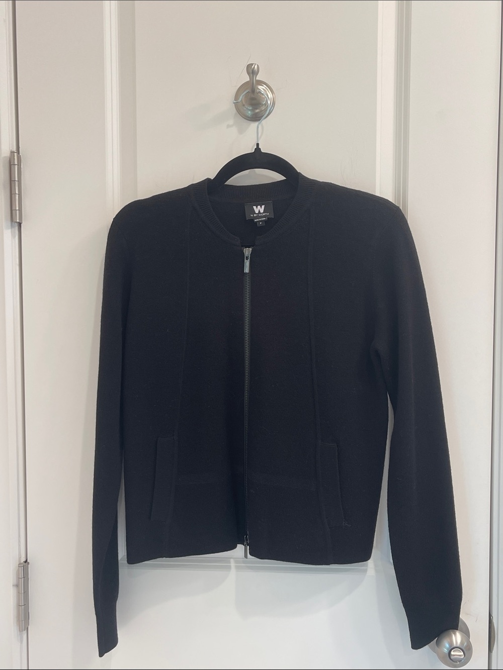 W by Worth Black Zip-Front Knit Bomber Jacket